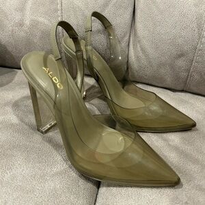ALDO Olive Green Clear Pointed Slingback Heels